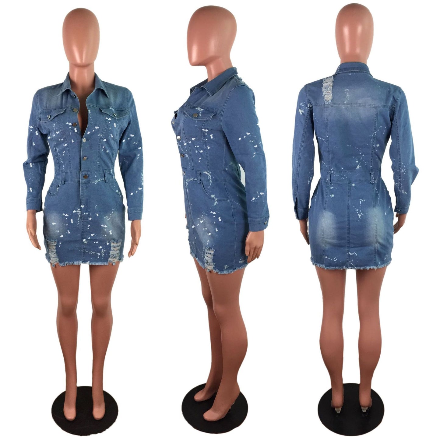 Slim Stretch-breasted Denim Bag Hip Dress