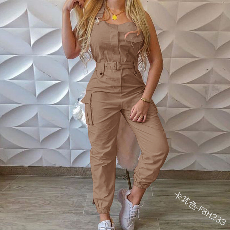 Women's Fashion Belt Sleeveless Jumpsuit
