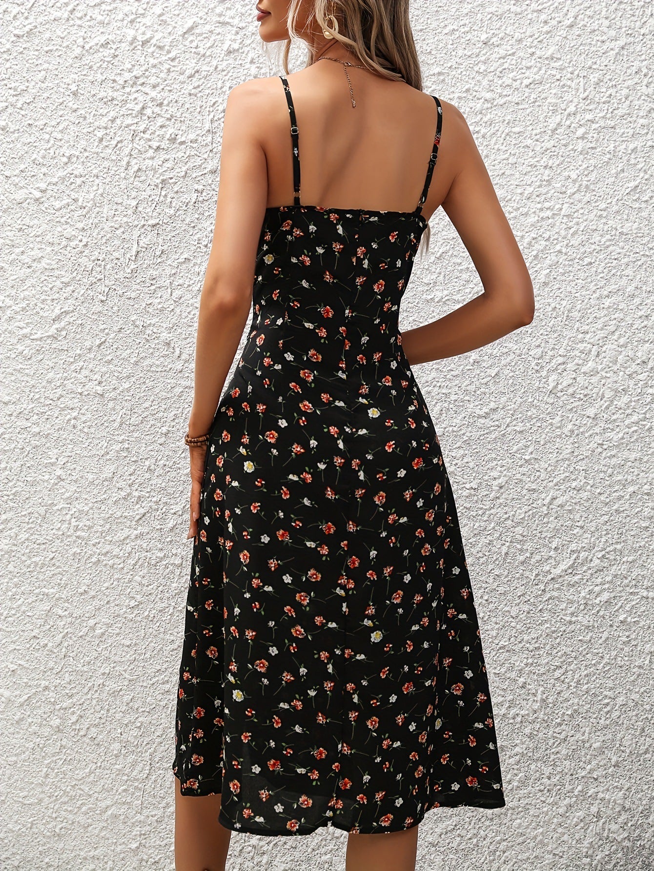 New Polka Dot Print Suspender Summer Slit Long Dress