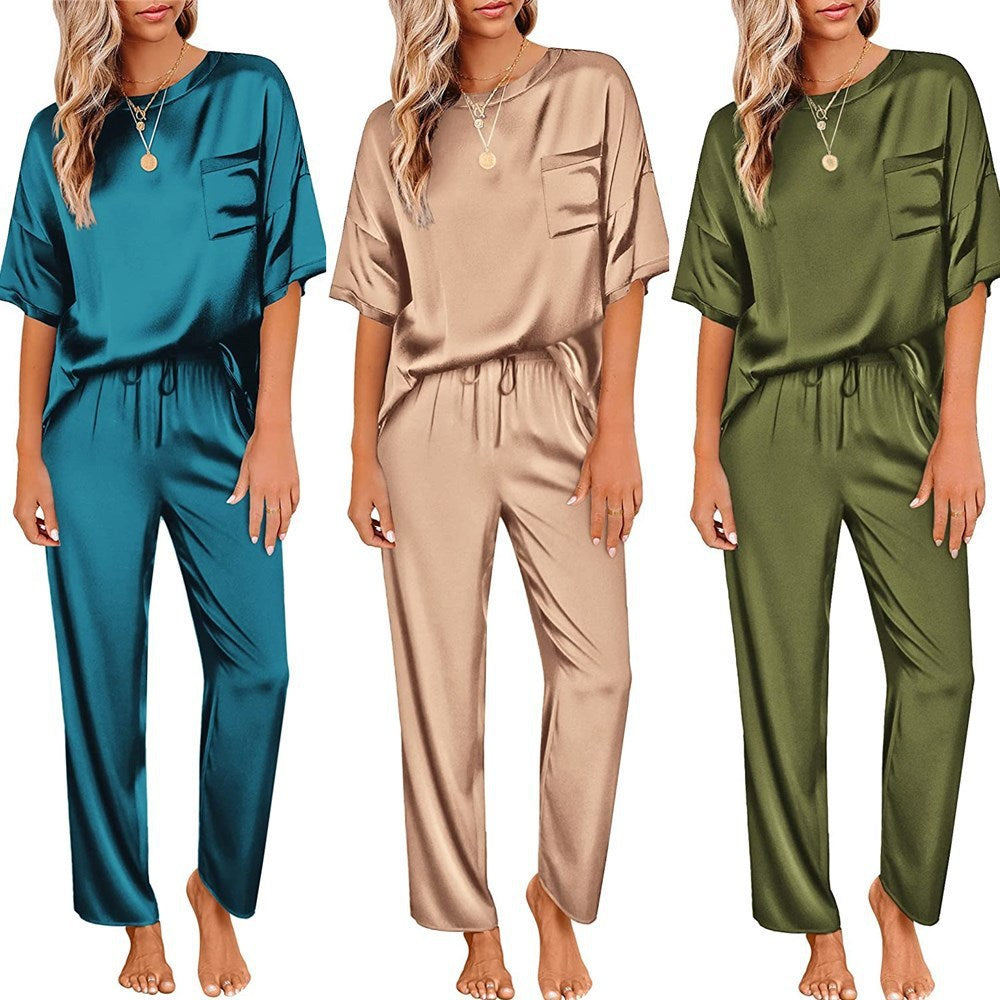 Women's Short-sleeved Shirt Long Pajama Pants Suit