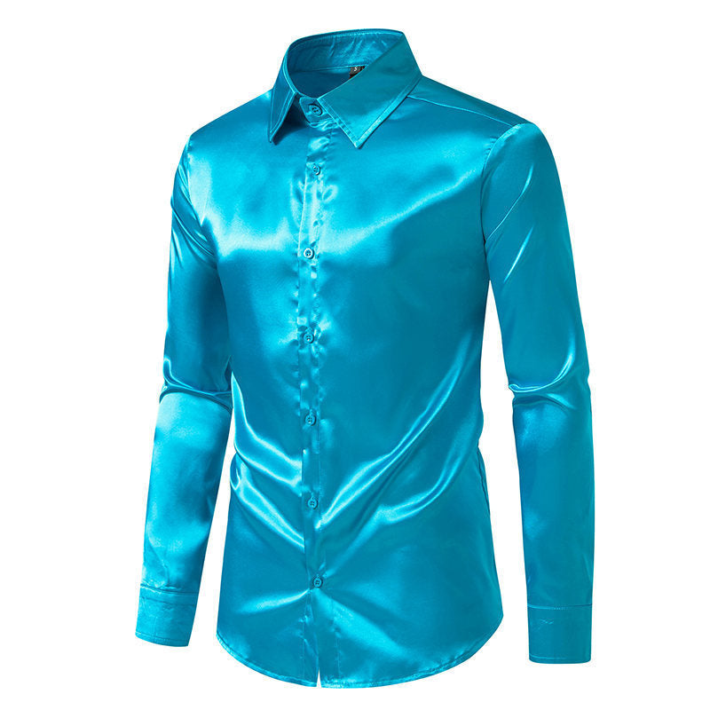 Men's Solid Color Glossy Shirt