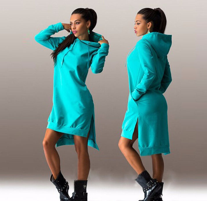 Irregular Hooded Long Sleeve Sweatshirt Dress