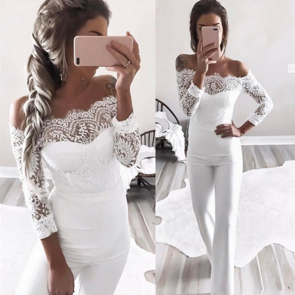 Lace Patchwork Butterfly Jumpsuit With Single Collar