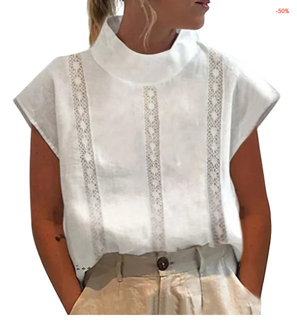 Pullover Solid Color Lace Slim Stand Collar Shirt