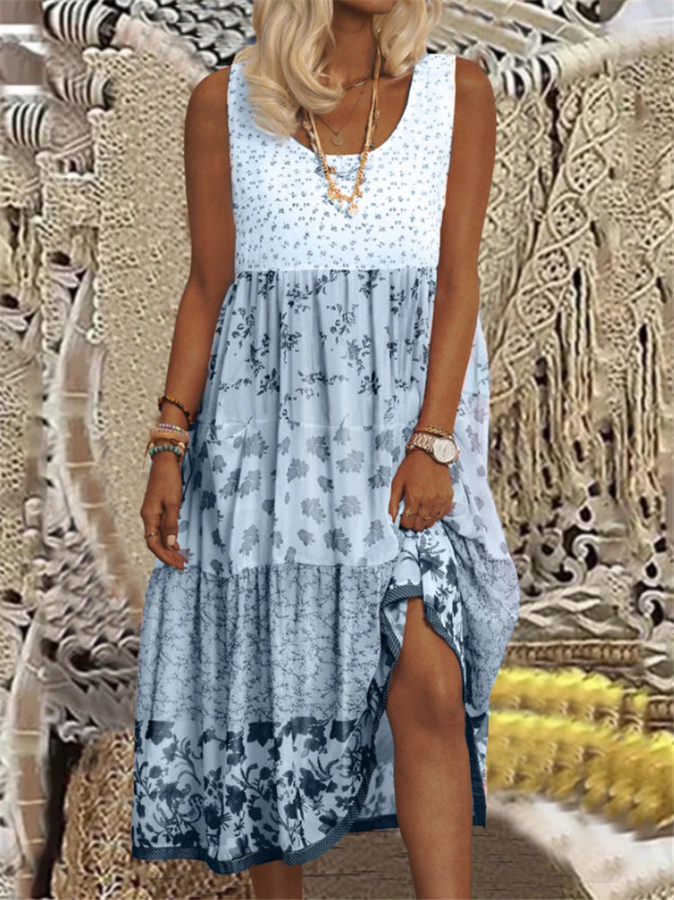 Sleeveless Stitching Summer Round Neck Dress