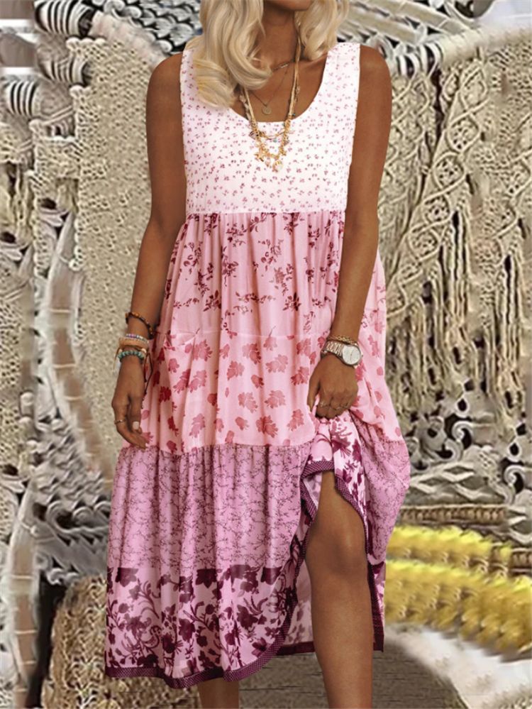 Sleeveless Stitching Summer Round Neck Dress