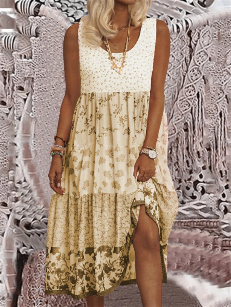 Sleeveless Stitching Summer Round Neck Dress