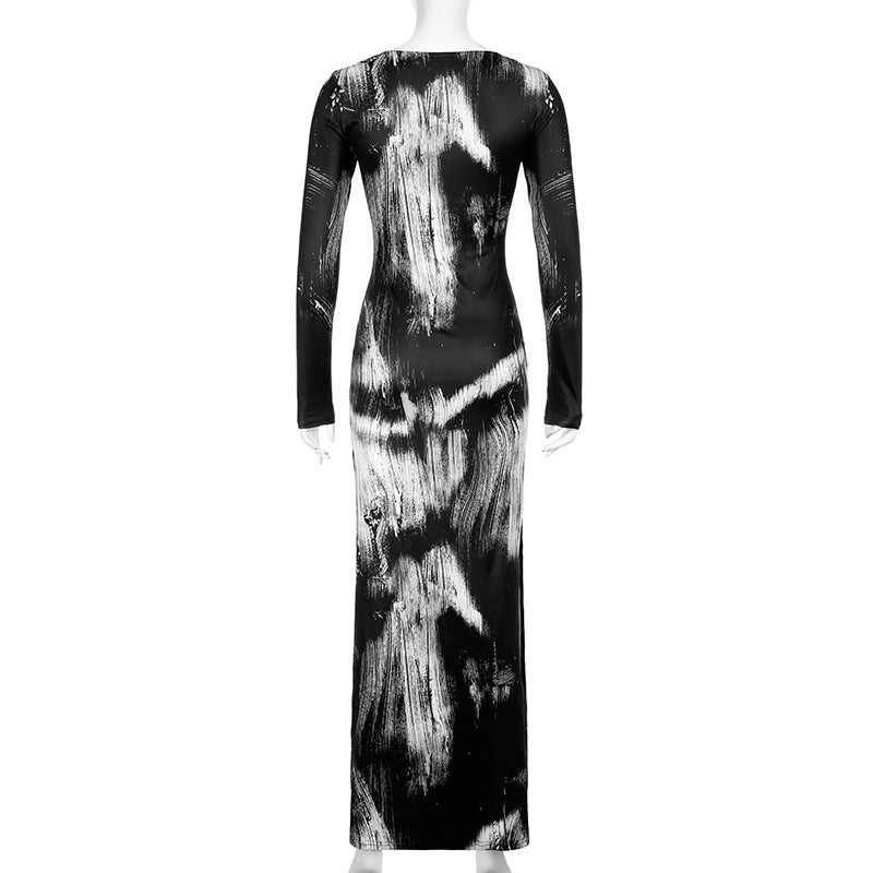 Retro Splashed Ink Printing Dress