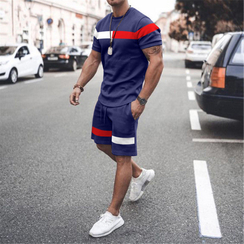 Men's Athletic Leisure Patchwork Short Sleeve Suit