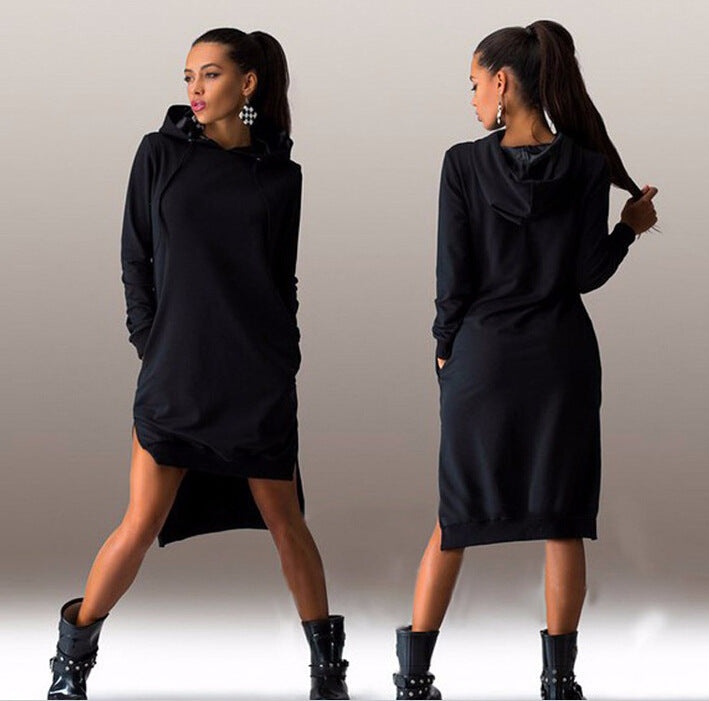 Irregular Hooded Long Sleeve Sweatshirt Dress