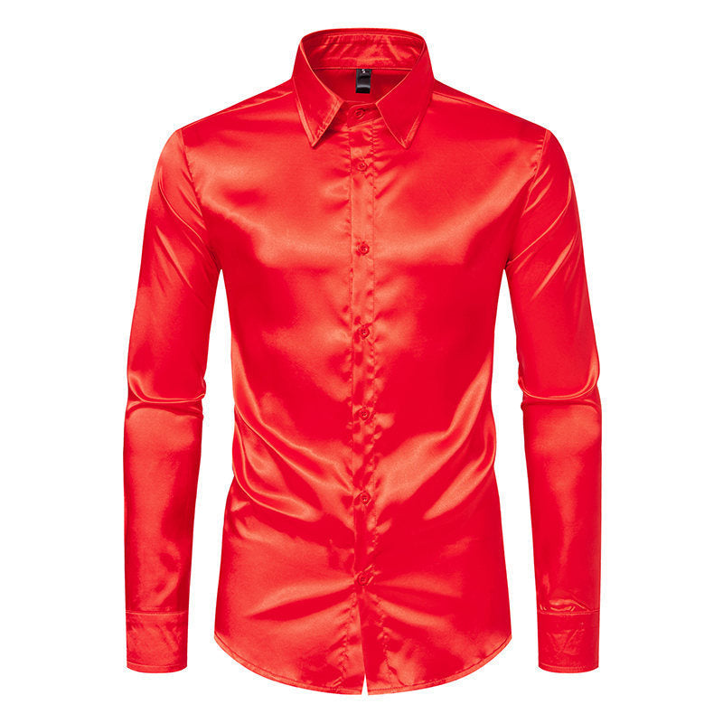 Men's Solid Color Glossy Shirt