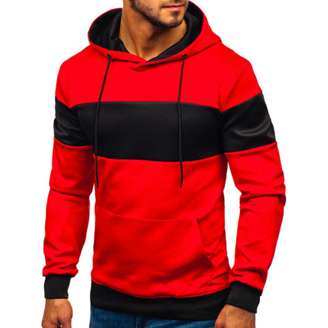 Men's stitching long sleeve hooded sweatshirt