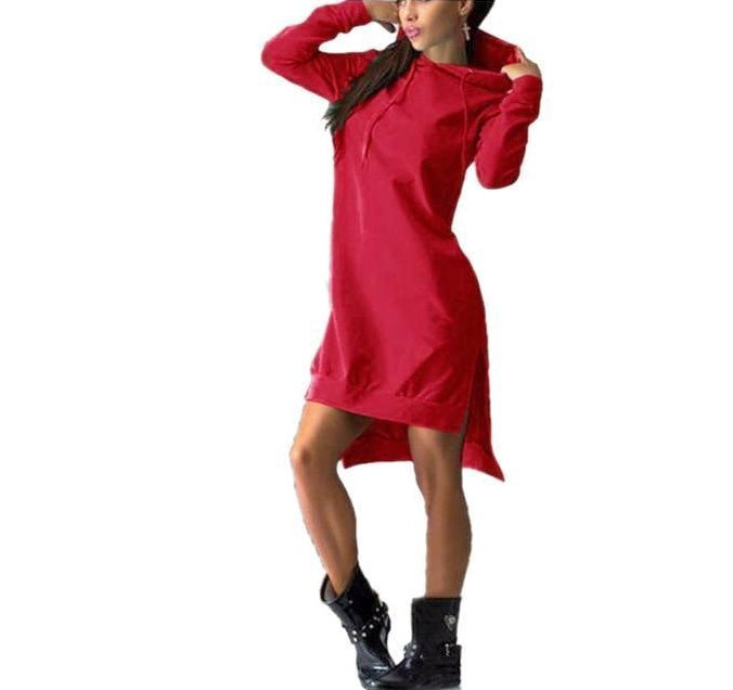 Irregular Hooded Long Sleeve Sweatshirt Dress