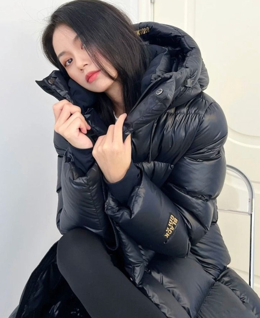 Goose Down Mid-length Elegant Hooded Windproof Overknee Thickened Warm Jacket