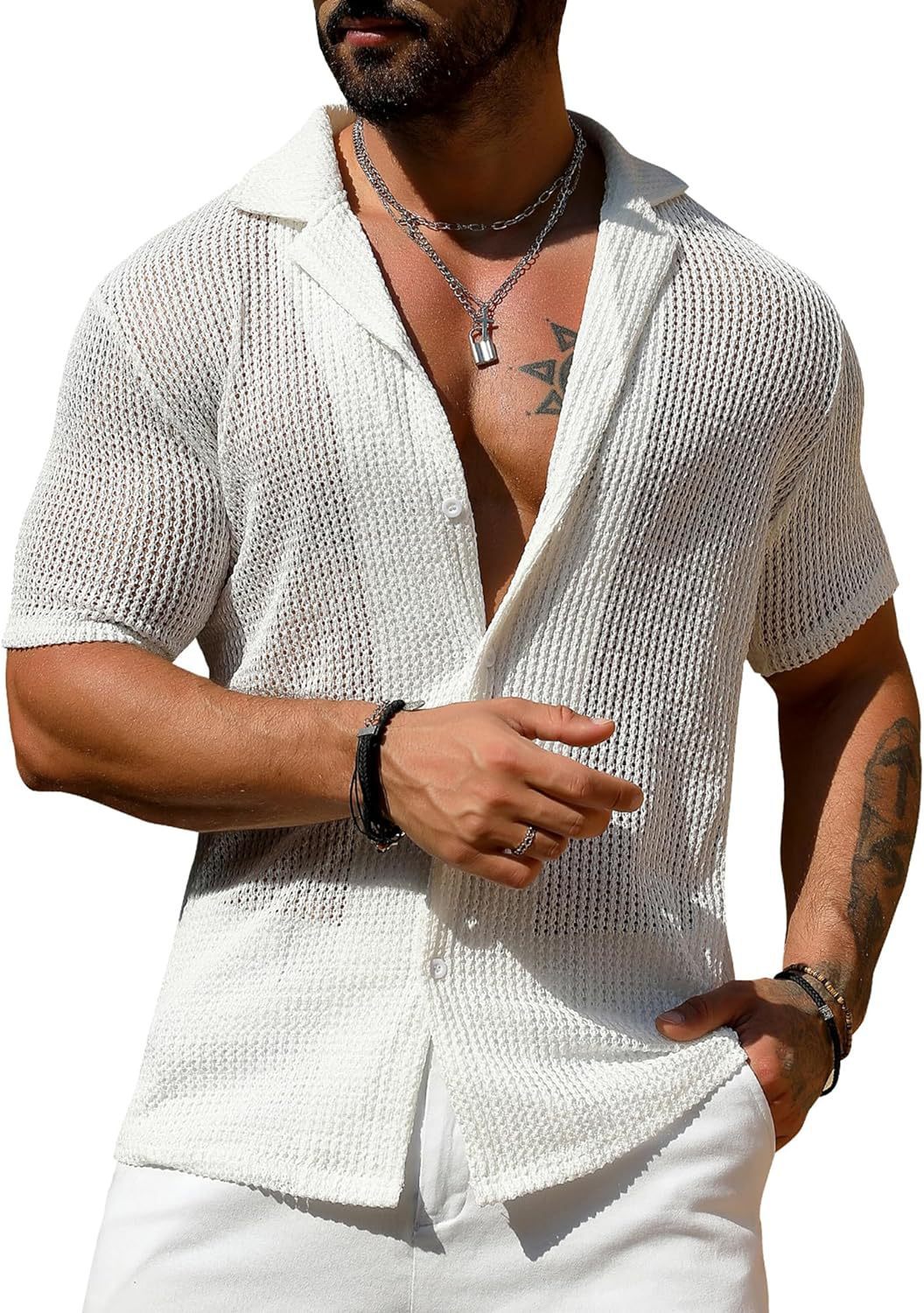 Men's Casual Shirt Fashionable Breathable Cardigan Short Sleeve Top