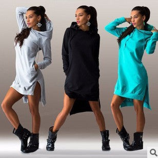 Irregular Hooded Long Sleeve Sweatshirt Dress