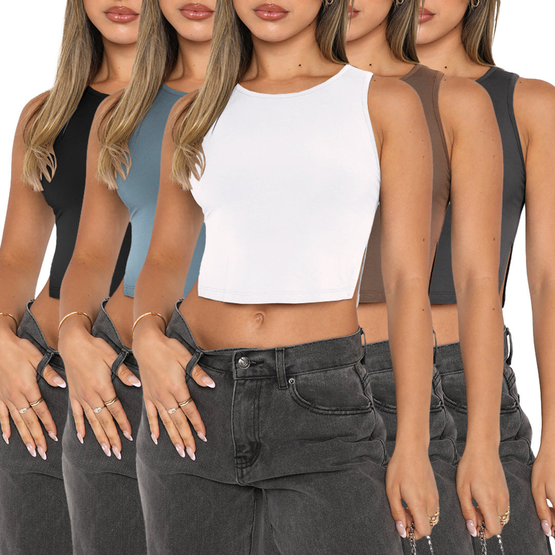 Women's Solid Color Comfort Slit Sleeveless Crop Tank Top