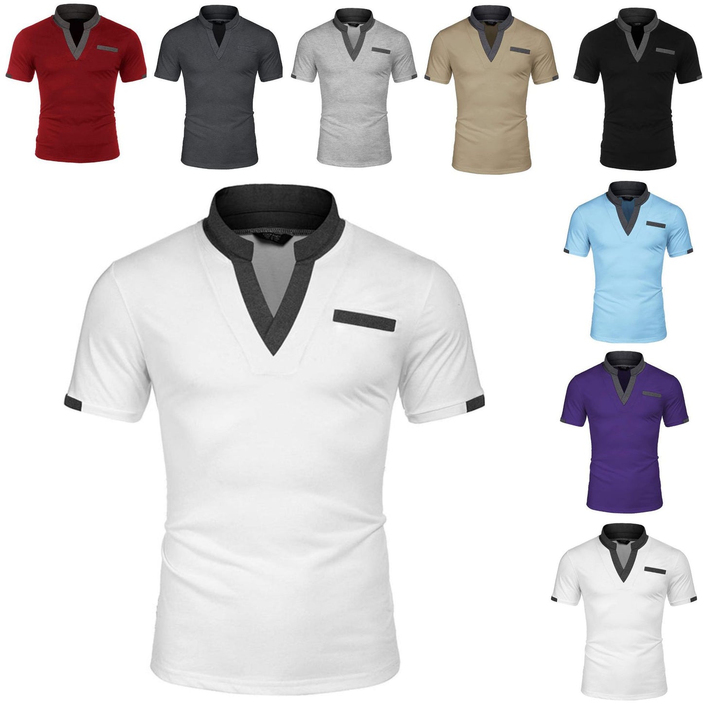 Men's Fashion Casual Color Blocking Short-sleeve Top