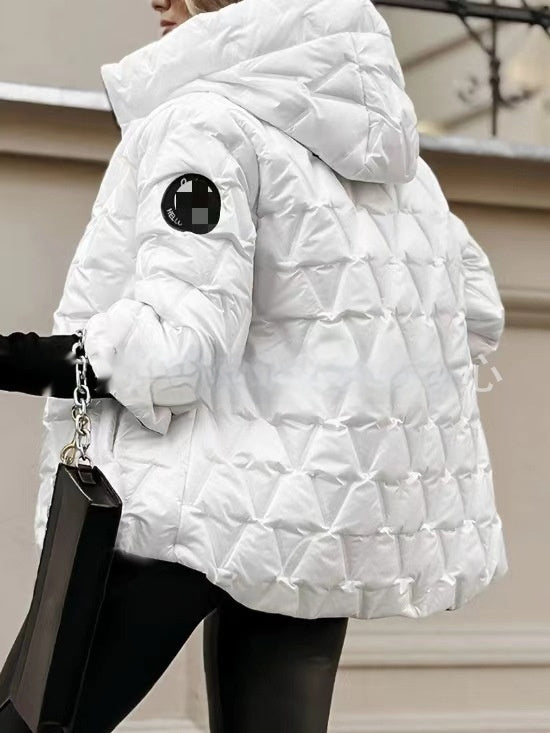 Hooded Fashion Loose-fitting Long Sleeves Patchwork Cotton Jacket Coat