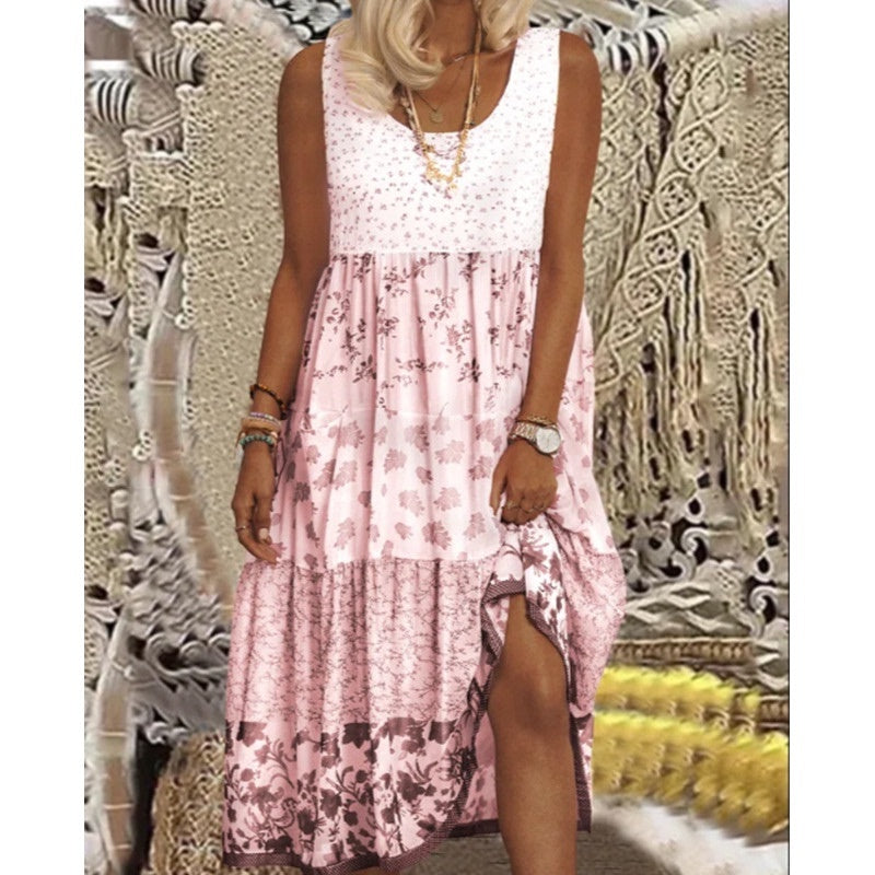 Sleeveless Stitching Summer Round Neck Dress