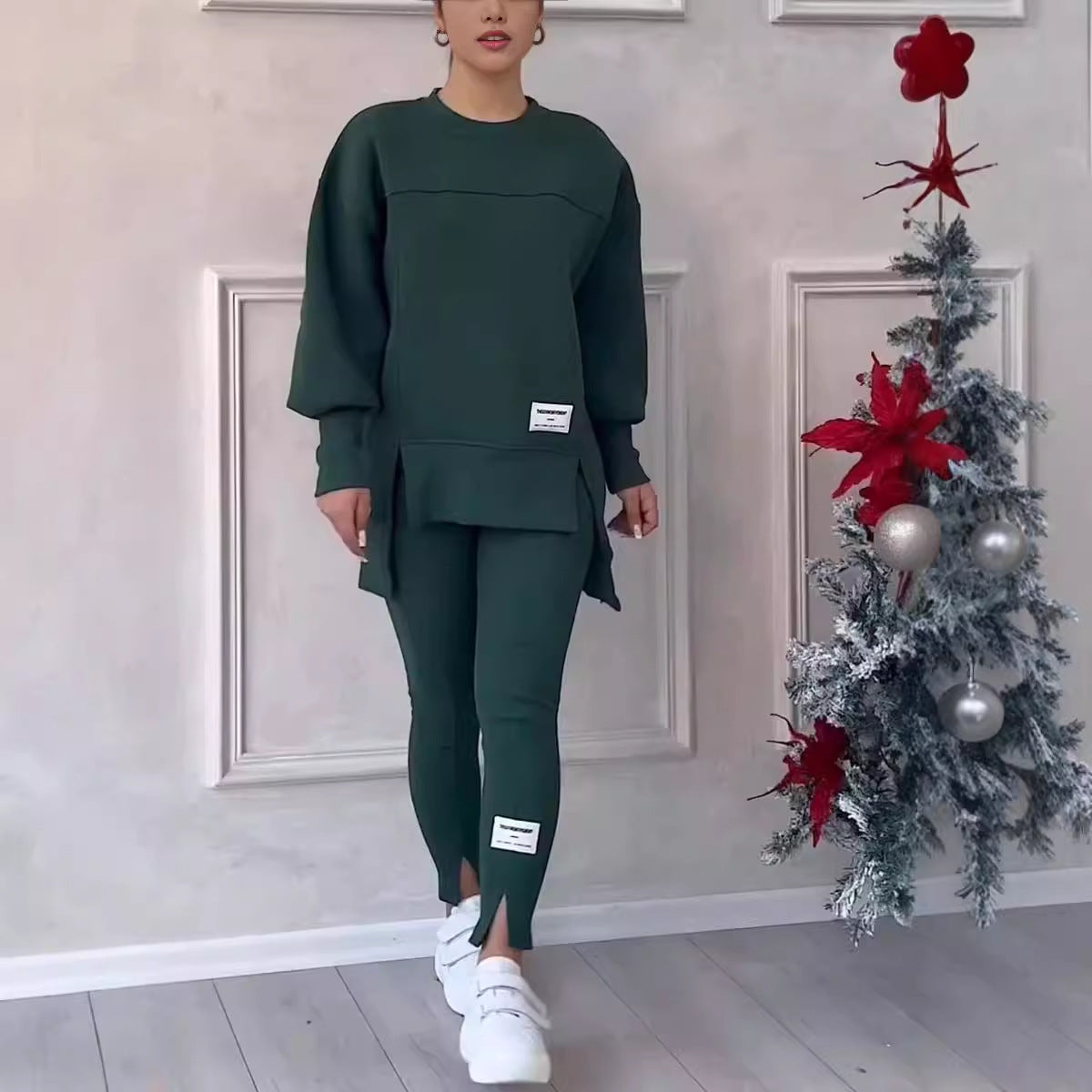 Women's Long-sleeve Printed Sweater Leggings Suit