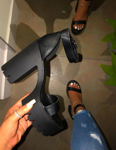 Open Toe Block High Heels Platform Ankle Strap Dressy Sandals