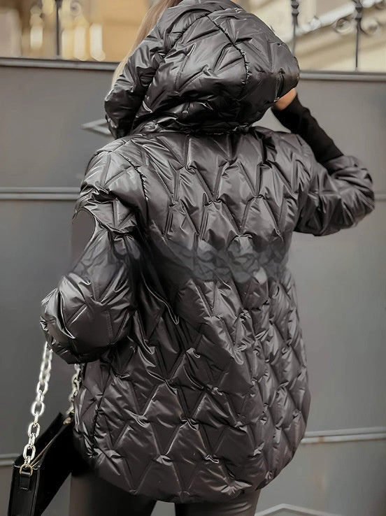 Hooded Fashion Loose-fitting Long Sleeves Patchwork Cotton Jacket Coat