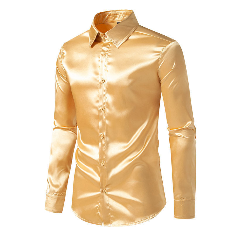 Men's Solid Color Glossy Shirt
