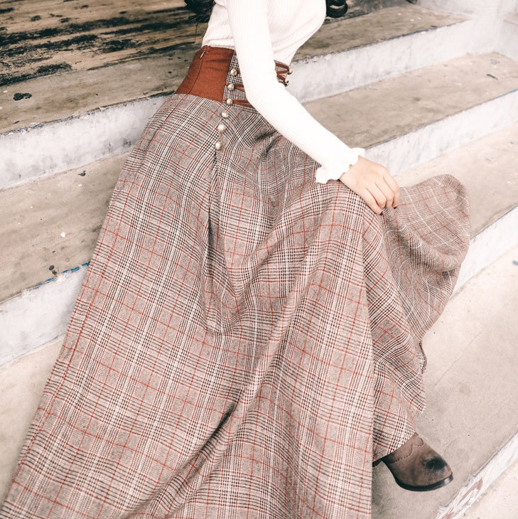 Vintage High Waist Long Sleeve Long Skirt Set
