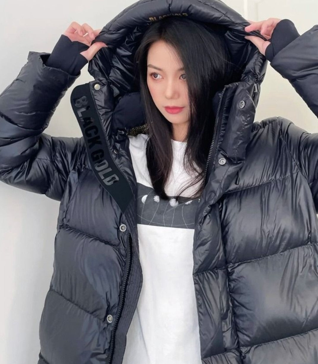 Goose Down Mid-length Elegant Hooded Windproof Overknee Thickened Warm Jacket