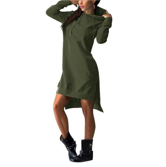 Irregular Hooded Long Sleeve Sweatshirt Dress