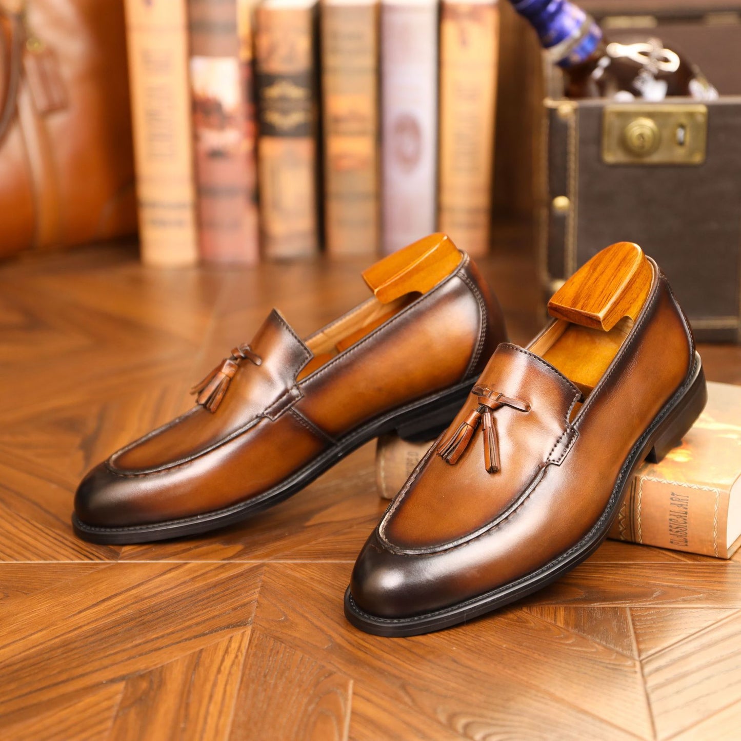 Men's Vintage Slip On Top Grain Tassel Loafer Shoes