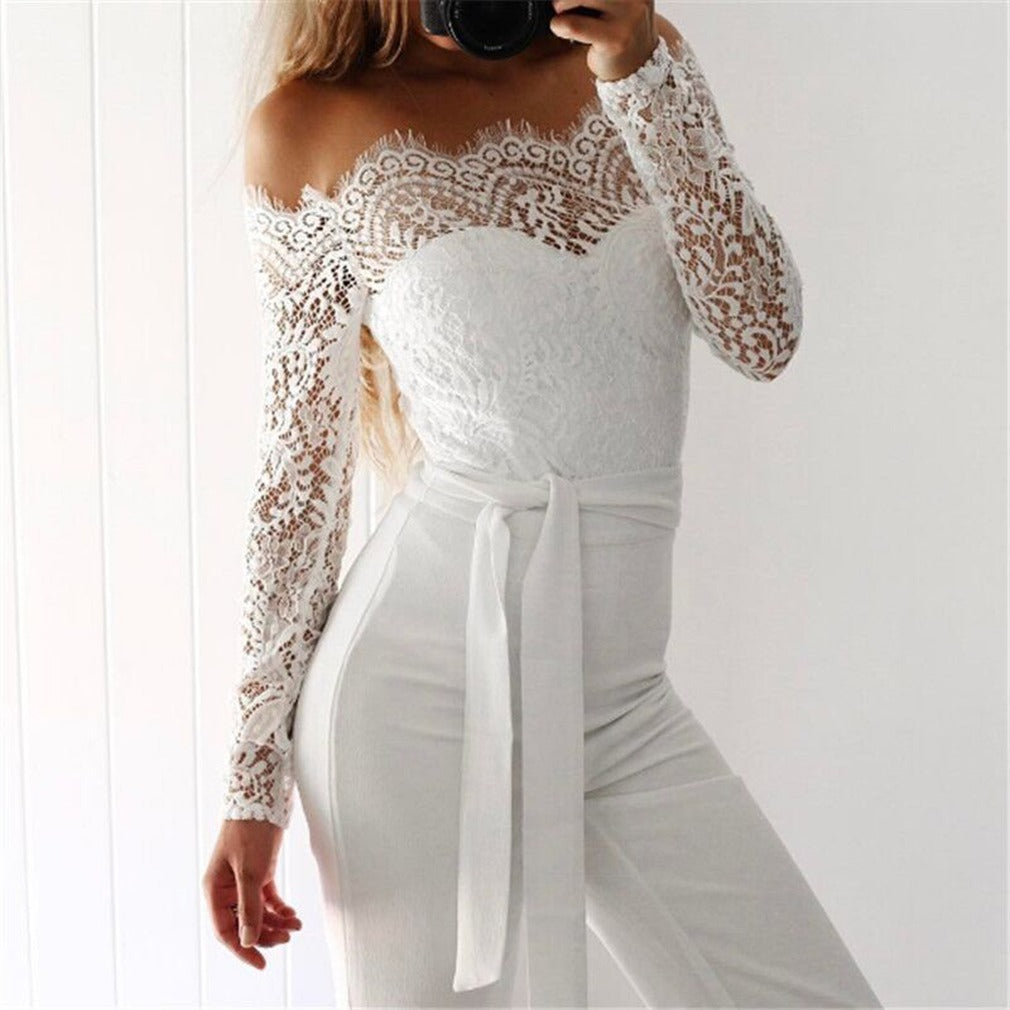 Lace Patchwork Butterfly Jumpsuit With Single Collar