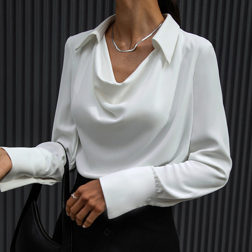 Women's Fashion Long Sleeve Irregular Collar Draped Blouse