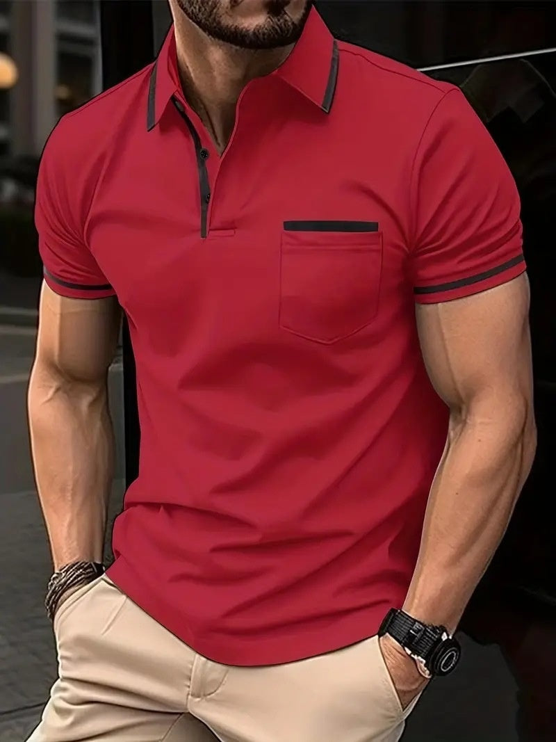 Summer Button Pocket Men's Sports Polo Shirt