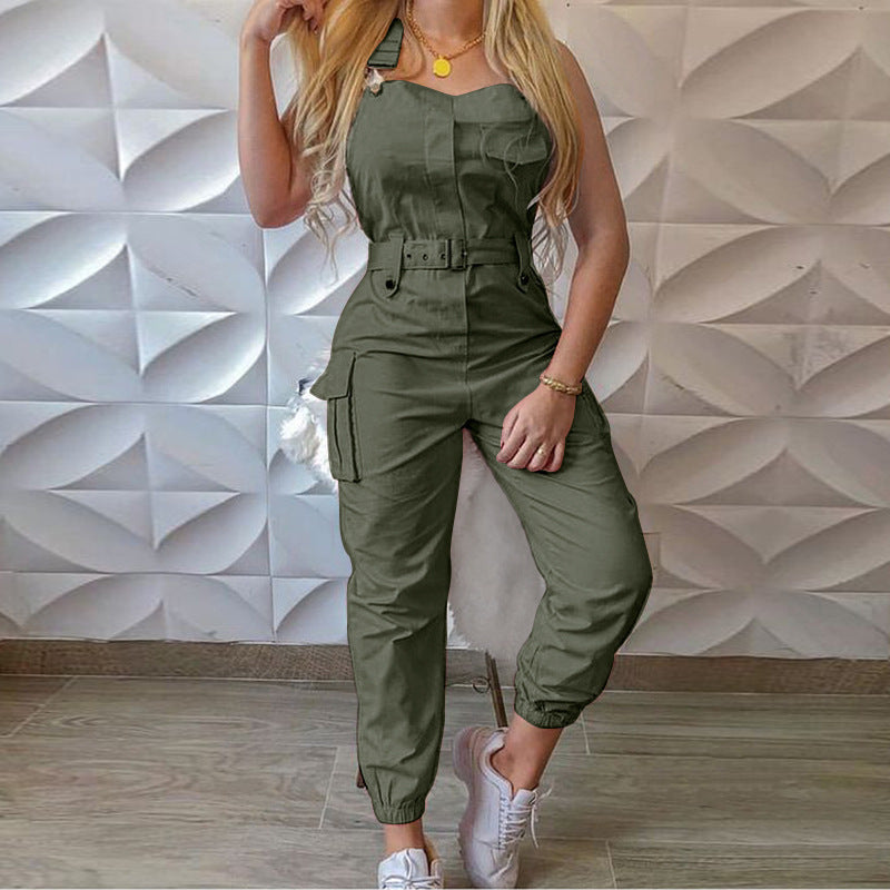 Women's Fashion Belt Sleeveless Jumpsuit