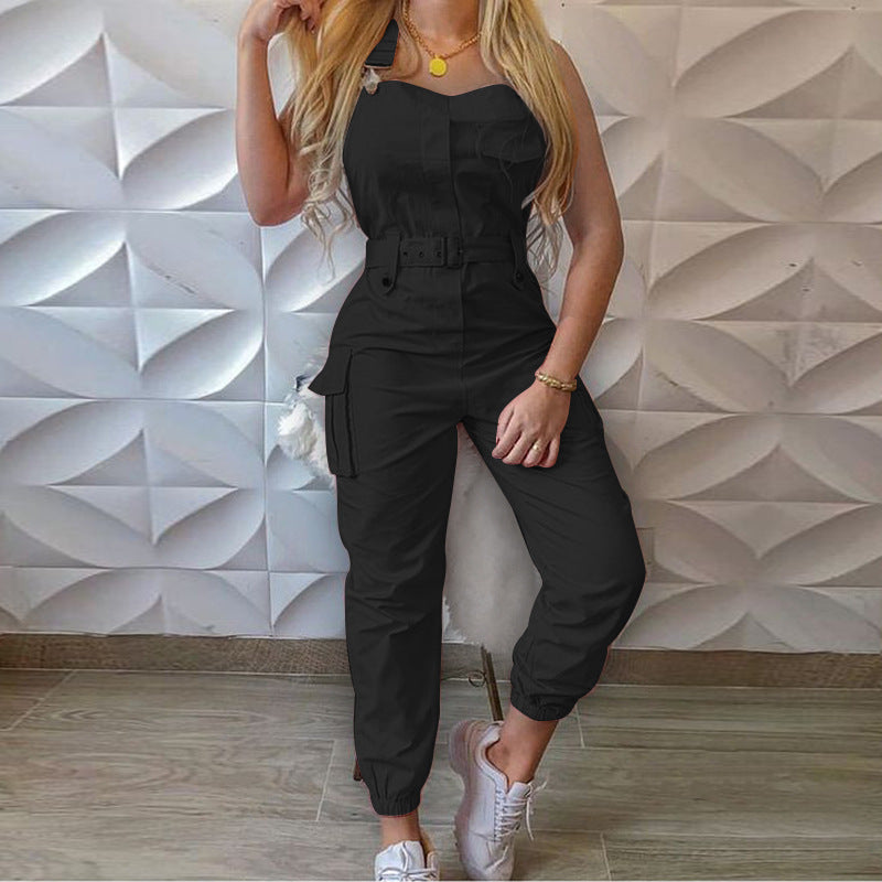 Women's Fashion Belt Sleeveless Jumpsuit