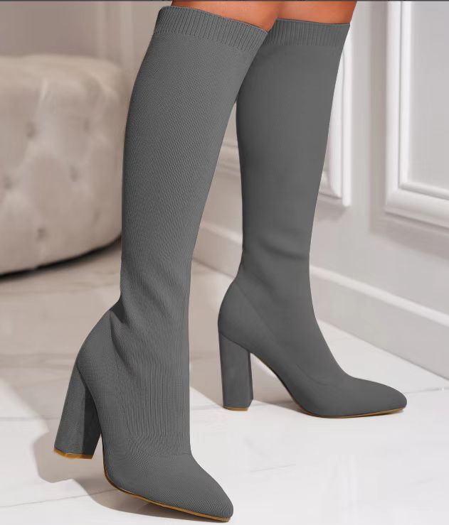 Mesh Knitting Solid Color Boots