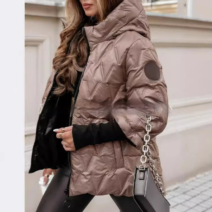 Hooded Fashion Loose-fitting Long Sleeves Patchwork Cotton Jacket Coat