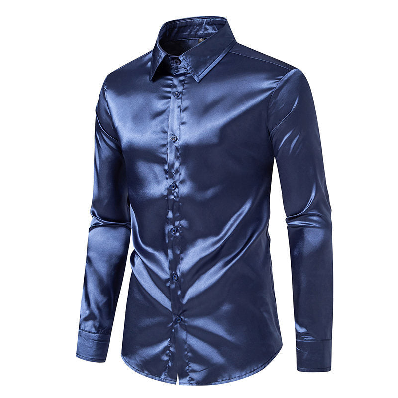 Men's Solid Color Glossy Shirt