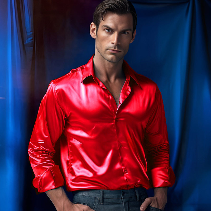Men's Solid Color Glossy Shirt