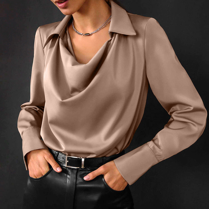 Women's Fashion Long Sleeve Irregular Collar Draped Blouse