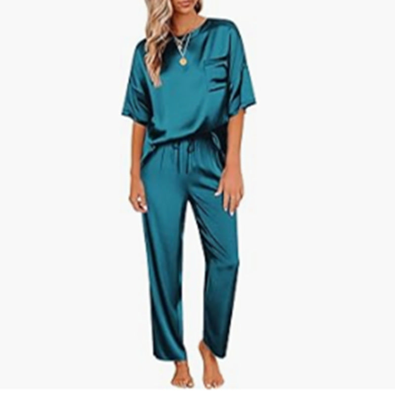 Women's Short-sleeved Shirt Long Pajama Pants Suit