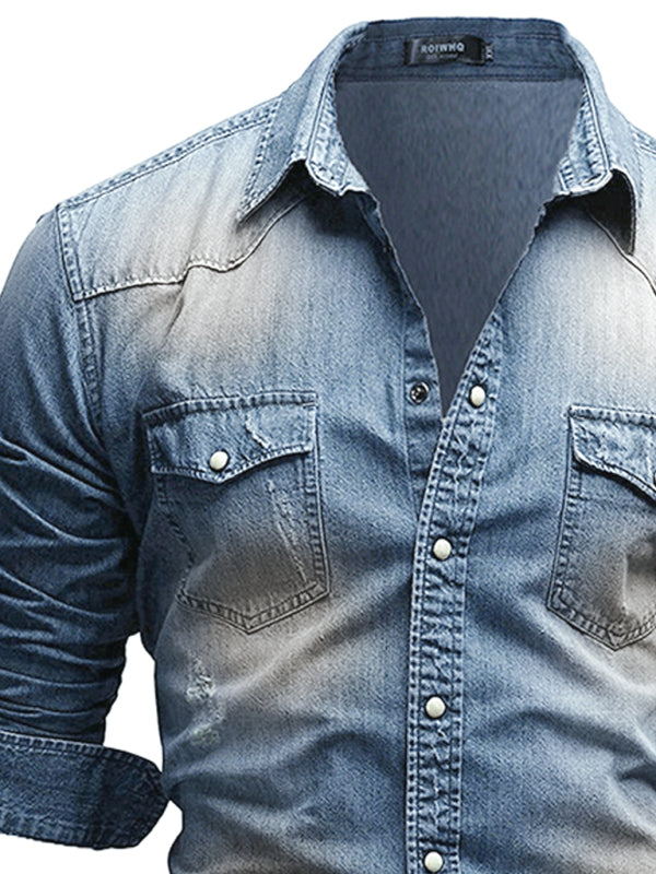 Double Pocket Men's Casual Long Sleeve Denim Shirt Jacket