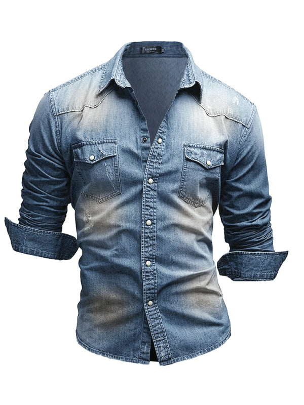 Double Pocket Men's Casual Long Sleeve Denim Shirt Jacket