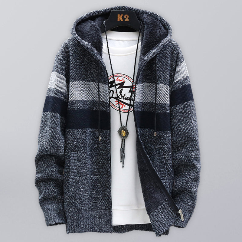 Fleece sweater cardigan Contrast color youth slim fit trendy hooded jacket