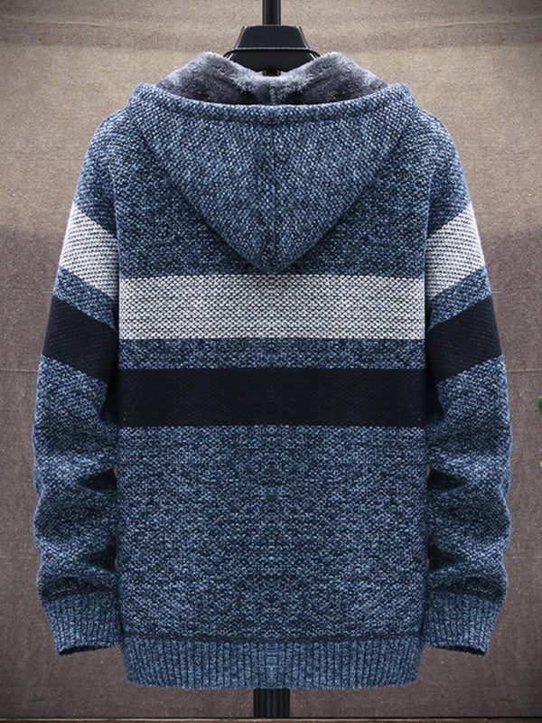 Fleece sweater cardigan Contrast color youth slim fit trendy hooded jacket