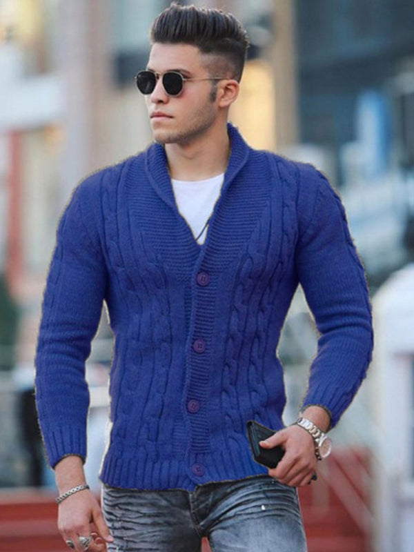 Sweater Knitted Cardigan Solid Color Slim Men's Jacket
