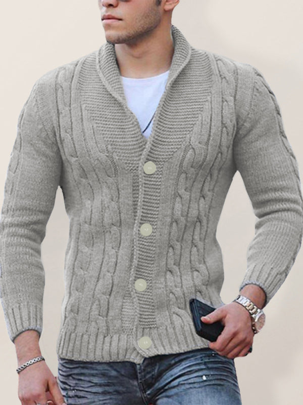 Sweater Knitted Cardigan Solid Color Slim Men's Jacket