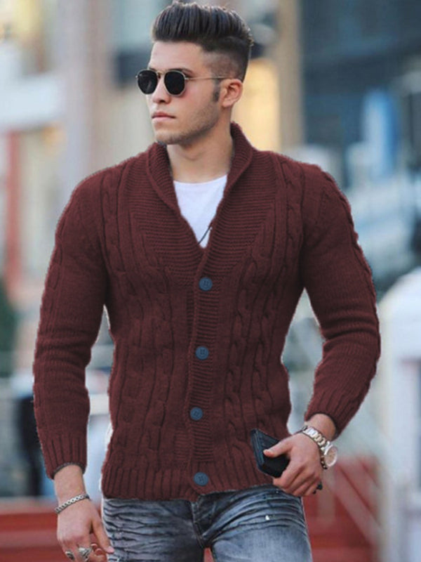 Sweater Knitted Cardigan Solid Color Slim Men's Jacket